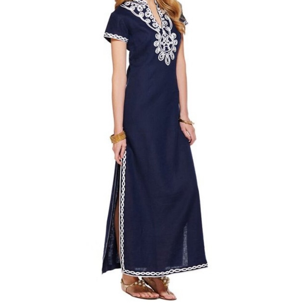 Lilly Pulitzer sea island Blue and White linen Maxi Dress